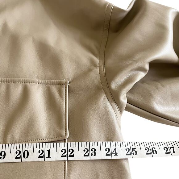 Zara Tan Faux Leather Button Front Collared Shacket Shirt Jacket Size XL - Picture 9 of 10
